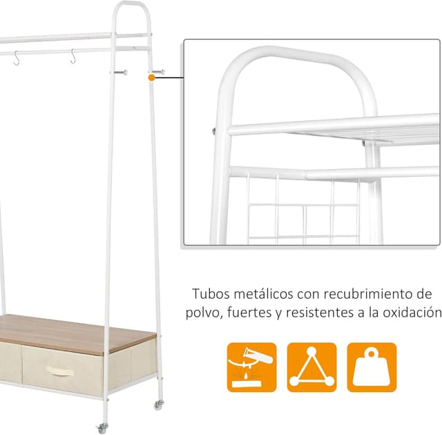 Detalle 1 de HOMCOM Perchero Metálico con Ruedas y Estantes