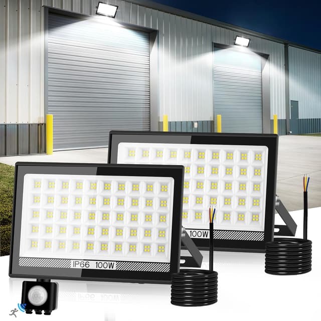 Detalle de T-SUN Faretto LED da esterno con sensore di movimento 100W (2 pezzi), IP66, 6.000K bianco freddo