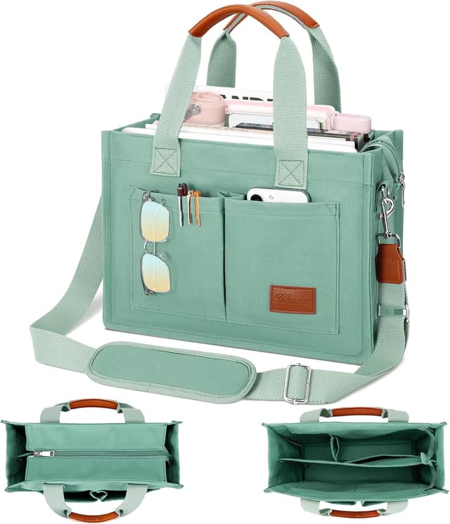 Detalle de KKXIU Large Canvas Tote Bag with Zipper, Compartments & Pockets