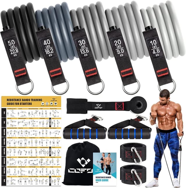 Detalle de Resistance Bands Widerstandsbänder Set (5 Fitnessbänder) mit breitem Griff und Türankerbefestigung