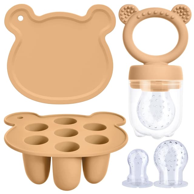 Detalle de Aolso Fruchtsauger Baby Set – Silikon-Früchte-Futterspender mit Schnullerbeuteln und Eis-am-Stiel-Form (orange)