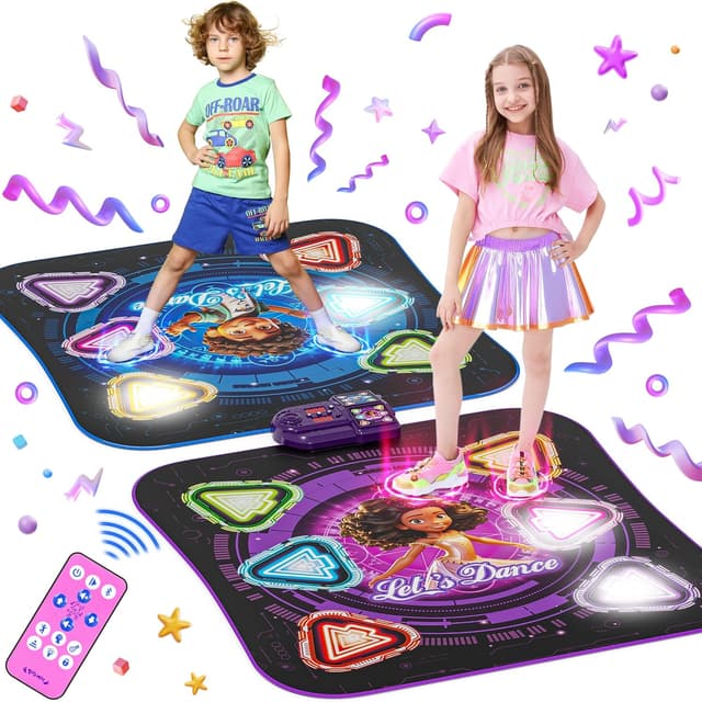 Detalle de Surelect Dance Mat (2025) Light-Up 2-Player Opposing Dance Pad with Single & Double Modes, 12-Button Kids Music Toy