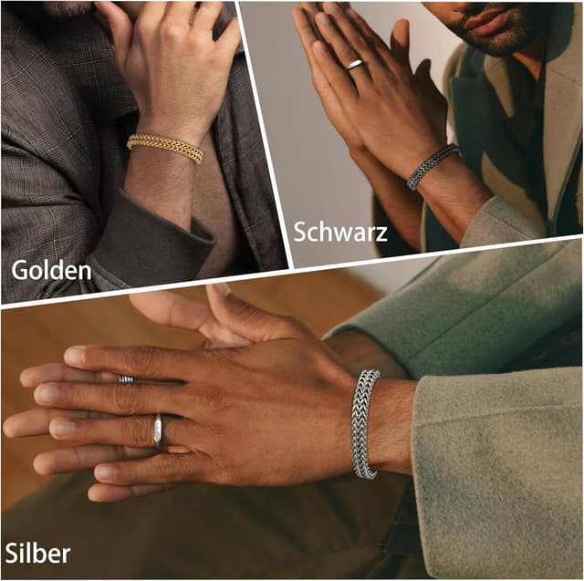 Detalle 2 de Esrael Herren-Armband aus Edelstahl Gold/Silber/Schwarz mit abnehmbarem Magnetverschluss – 7,5 bis 8 Zoll