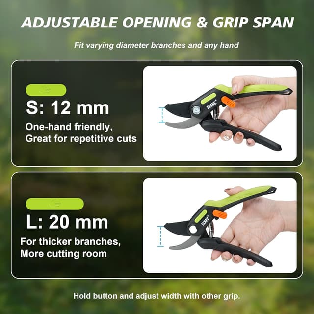 Detalle de EZARC Garden Secateurs bypass pruning shears with SK5 steel blade (20 mm cut capacity), 1 pack