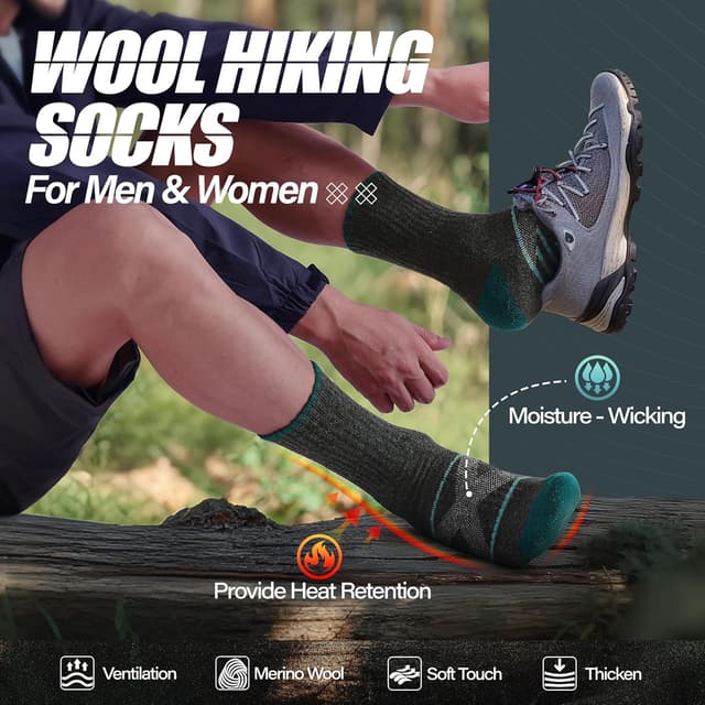 Detalle 2 de ANTSANG Merino Wool Walking & Hiking Socks (5-pack) – warm, cushioned moisture-wicking boot socks