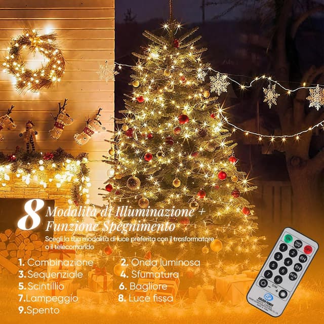 Detalle de SALCAR Luci Natalizie con telecomando, 20 m e 300 LED, IP44 (bianco caldo)