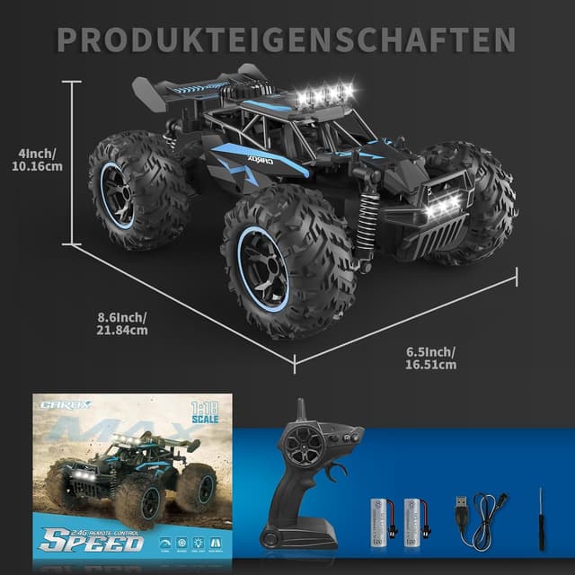 Detalle de Carox ferngesteuertes Auto (2,4 GHz, 25 km/h) 1:18 Offroad-Monstertruck mit LED