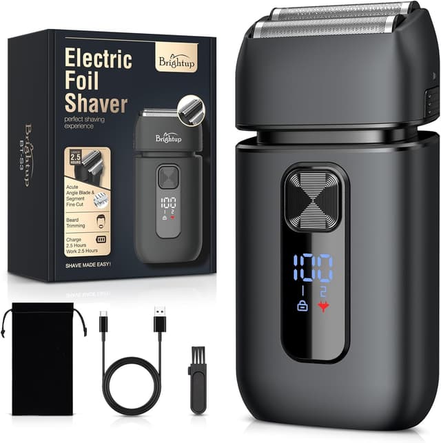Detalle de Brightup Electric Foil Shaver for Men with Pop-Up Trimmer, Wet/Dry Design, Travel Lock, and LED Display