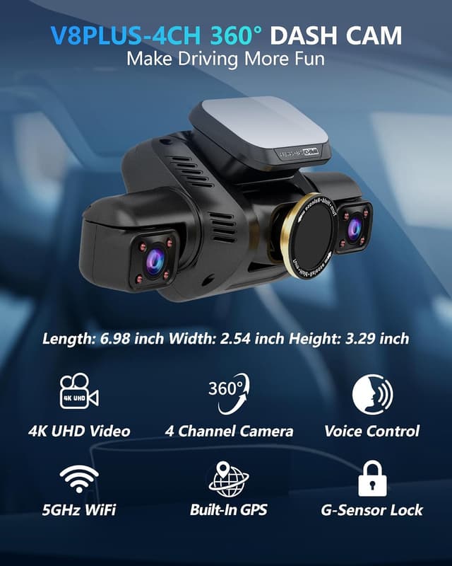 Thumbnail 2 de V8PLUS Dash Cam 4K 4-Channel Car Camera