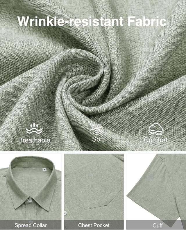 Detalle de J.VER Men’s Linen Shirt Short Sleeve – Regular Fit Button-Down for Summer Beachwear