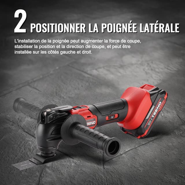 Detalle de TEENO utensile multifunzione oscillante senza fili 20V, brushless, 6 velocità 8500–21000 giri/min, 25 accessori