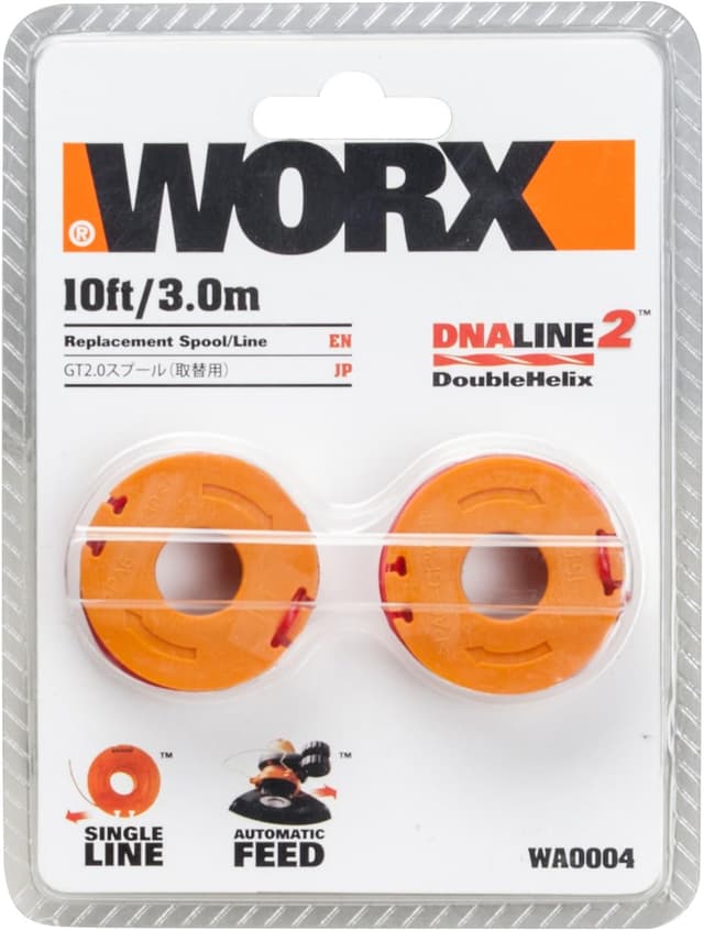Detalle 2 de WORX WA0004 : lot de 2 bobines de rechange pour débroussailleuse sans fil (WG154E, WG157E, WG163E, WG169E)
