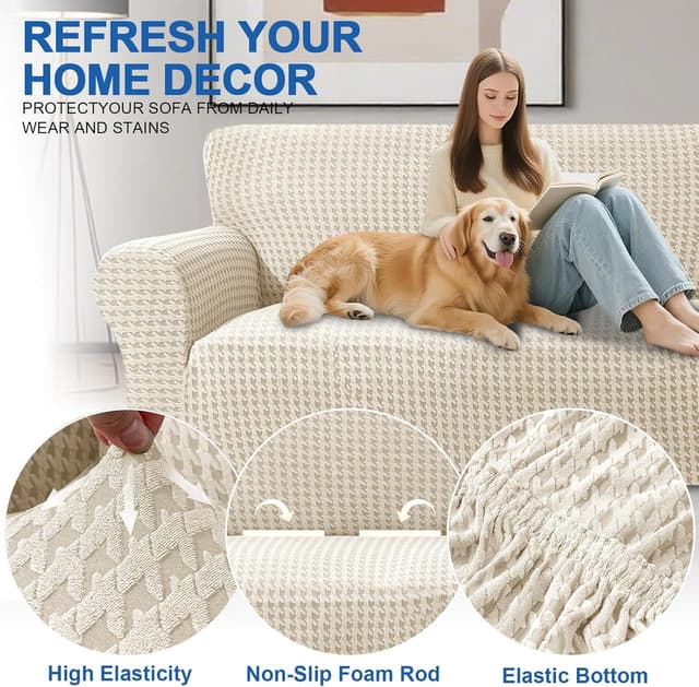 Thumbnail 5 de YSTELLAA housse canapé 1 place beige antidérapante