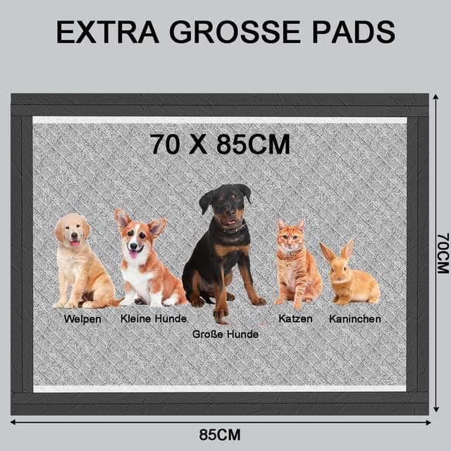 Detalle de Gardner Pet Welpenunterlagen mit Kohlenstoff zur Geruchskontrolle, 70 x 85 cm – 50 PIPI Matten