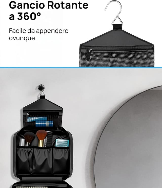 Detalle de Carttiya Beauty Case da Viaggio grande impermeabile con gancio in metallo (Nero)