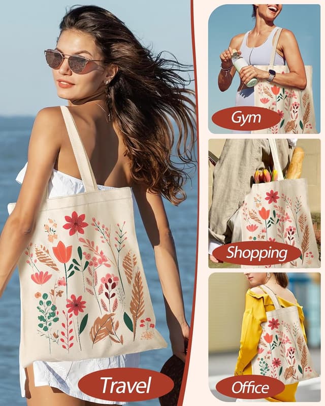 Detalle de Miss Adola canvas tote bag for women and girls (70% cotton, 38cm x 35cm) with pocket