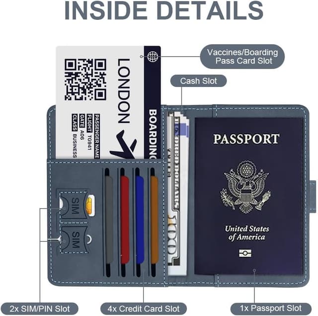 Detalle 2 de OFFCUP Passport Holder Cover with RFID Blocking and Luggage Tag Set (Sea Blue)