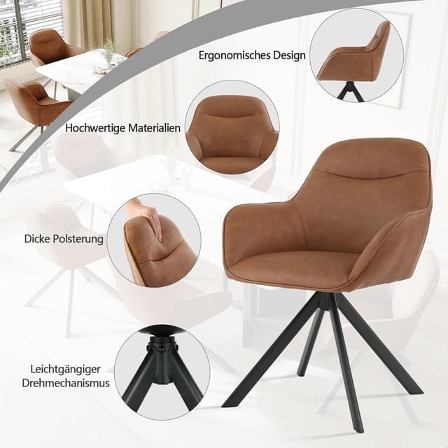 Thumbnail 6 de Goeurvant Sedie da pranzo girevoli in PU con braccioli (set da 2) marrone