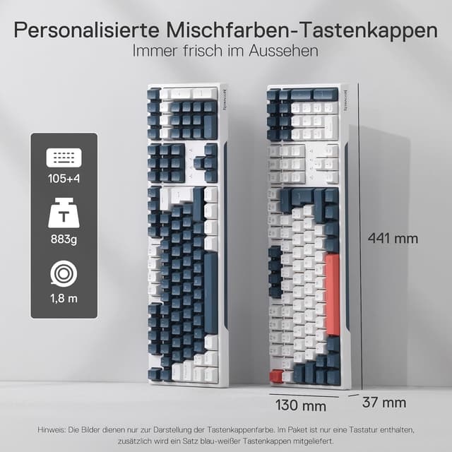 Detalle 2 de Redragon K668 QWERTZ Gaming-Tastatur (105+4 Tasten) mit Hot-Swap, RGB und roten Schaltern