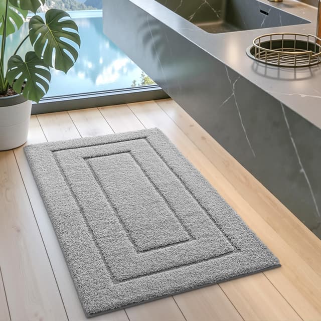 Detalle de Tapis de salle de bain DEXI antidérapant 50 x 80 cm en microfibre gris clair, extra épais