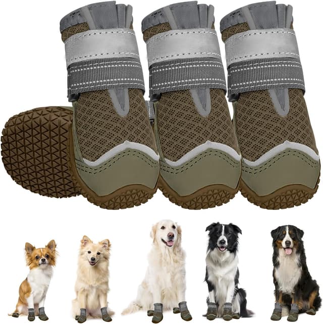 Detalle de SlowTon Hundeschuhe Pfotenschutz (4 Stück) – atmungsaktive Outdoor-Schuhe mit rutschfester Sohle