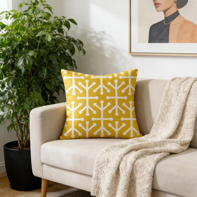 Detalle de Trlyane Kissenbezug 45x45 im 4er-Set mit geometrischem Gitter-Muster aus Leinenmischgewebe