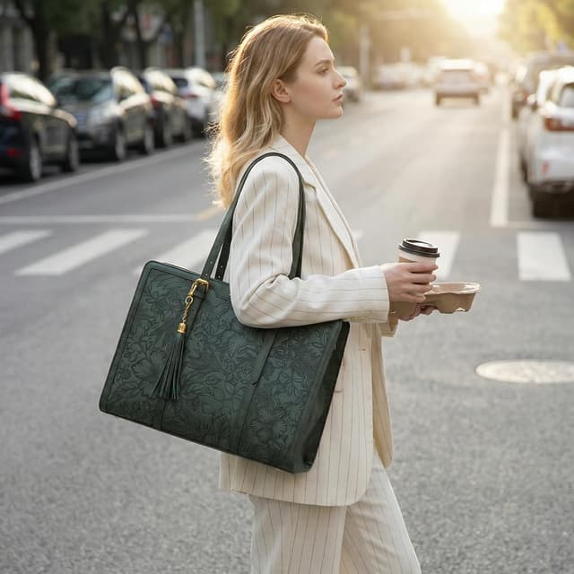 Detalle de LOVEVOOK Vintage Leather Laptop Bag for Women (15.6-inch) with Clutch Purse