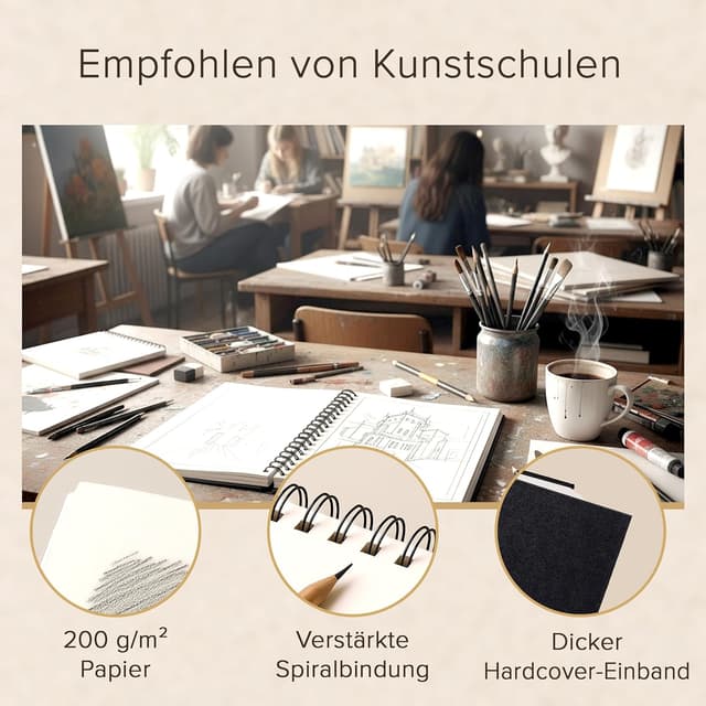 Detalle de Gebundenes Skizzenbuch für Künstler, DIN A4 (200 g/m²) – spiralgebunden, 40 Bögen / 80 Seiten