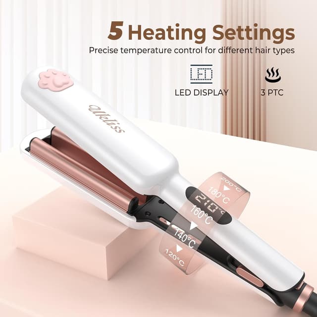 Detalle de UKLISS Hair Waver – Pro 3 Barrels Mermaid Waver (130–210℃) for beach waves