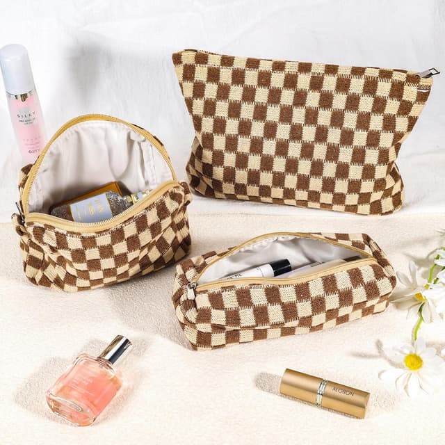 Thumbnail 6 de ZLFSRQ 3Pcs Checkered Makeup Bag 10.6 in