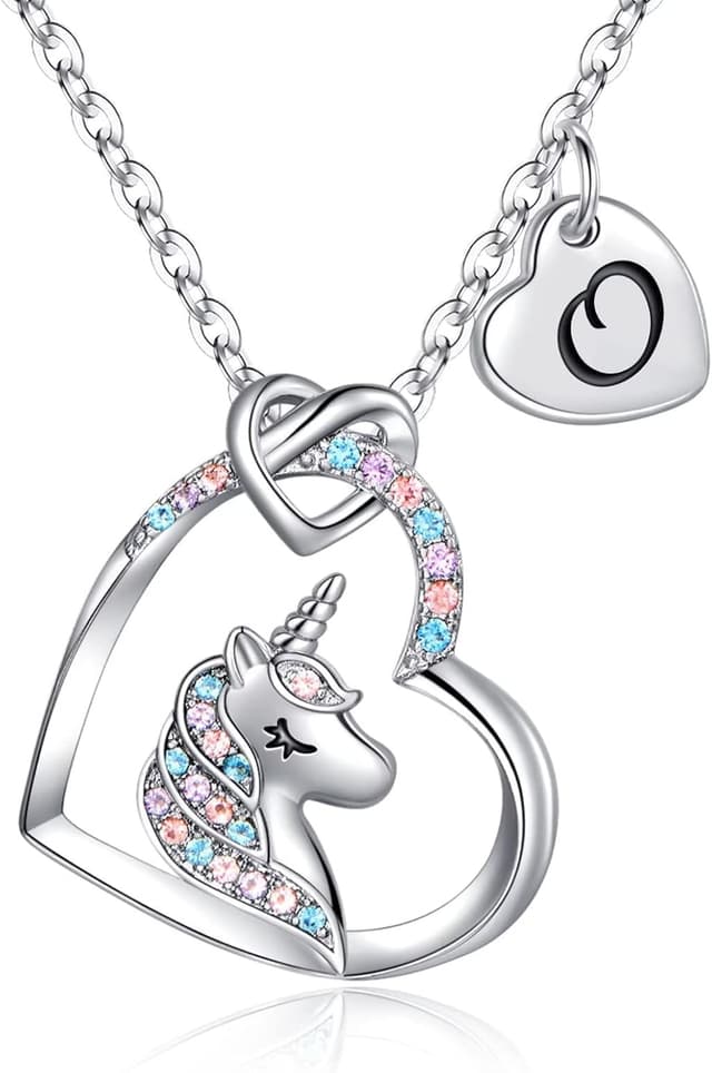 Detalle de Collier licorne TINGN pour fille, cœur CZ, plaqué or blanc 14 carats