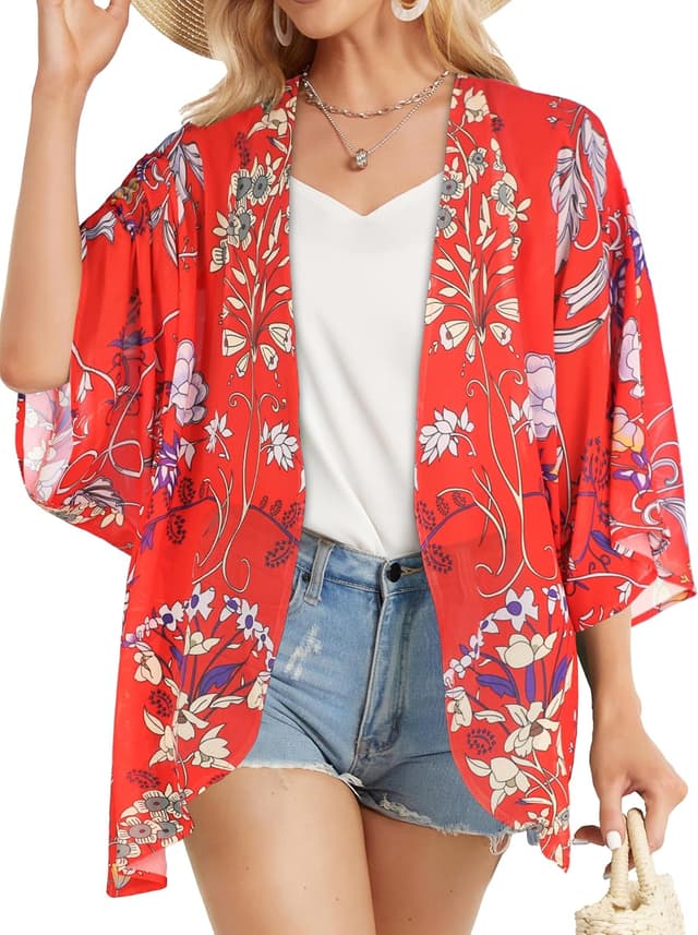 Detalle 2 de Floral Puff Sleeve Kimono Cardigan 5XL 🌺