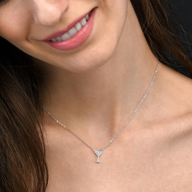 Detalle de Diamond Treats collier pendentif femme en verre de cocktail en argent 925 (rhodium) à pierres zirconia