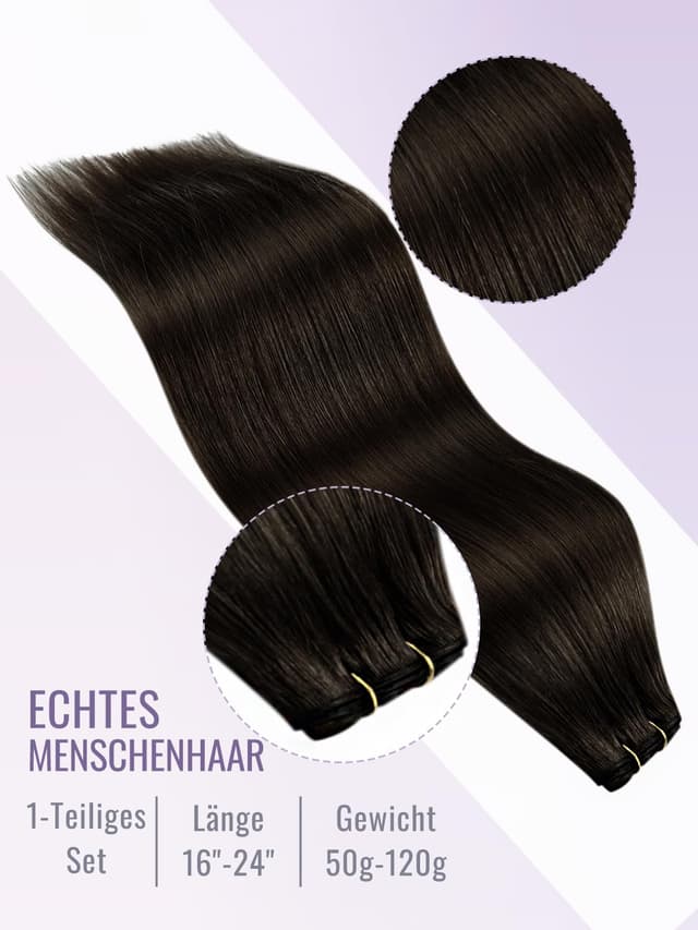 Detalle de Fshine Echthaar Tressen Extensions Dunkelbraun (Butterfly Weft) – 40 cm, 80 g