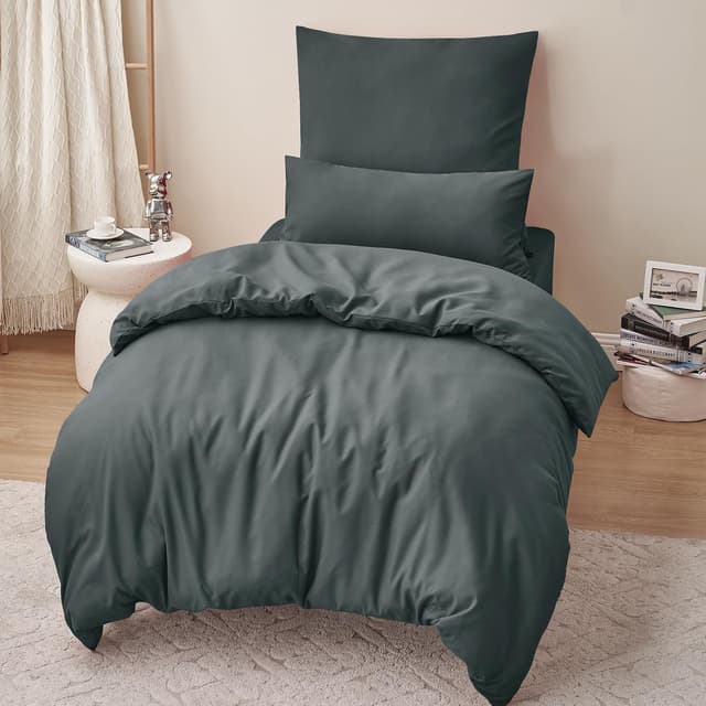 Detalle 2 de RUIKASI Bettwäsche 140x200 (2-teilig) Grau/Anthrazit aus Mikrofaser mit Reißverschluss