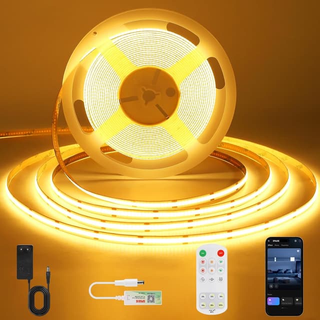 Detalle de ACELUMO App Steuerung COB LED Streifen 5 m (dimmbar, Timer, 2700K Warmweiß)