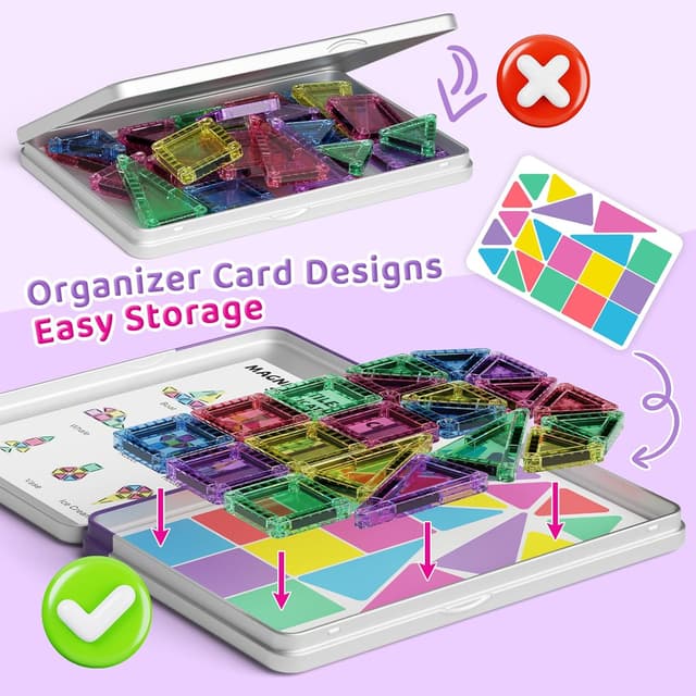 Detalle de STEM MATCH – Set de 40 blocs/mini tuiles magnétiques de voyage (boîte en fer)