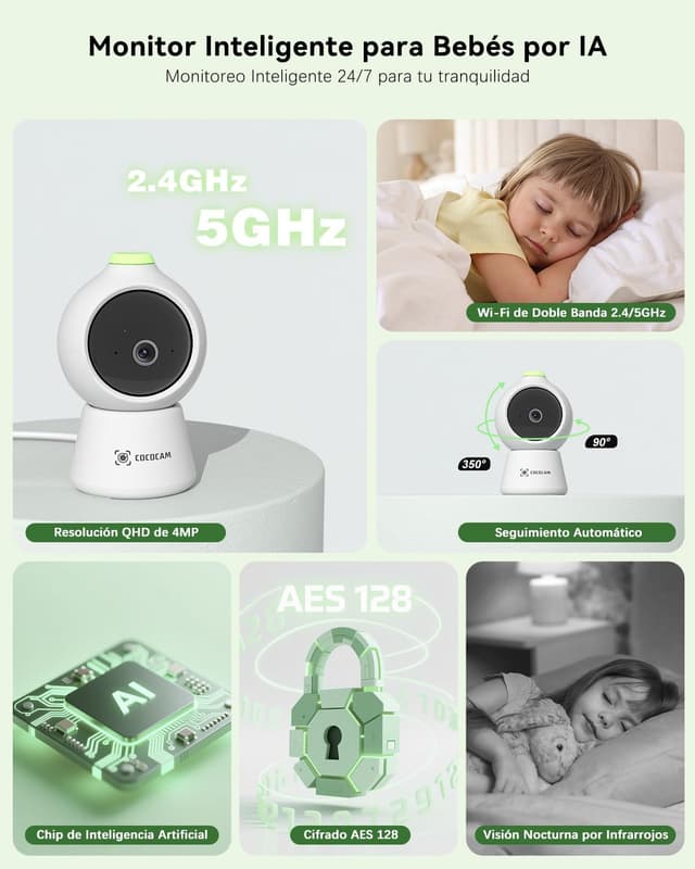 Detalle 2 de COCOCAM 2K 4MP Cámara vigilancia bebé 5