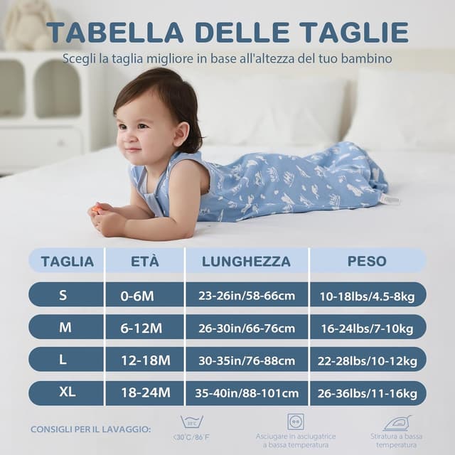 Detalle de Mosebears Sacco nanna estivo 0,5 tog in 100% cotone traspirante (Blu, M 6-12 mesi)