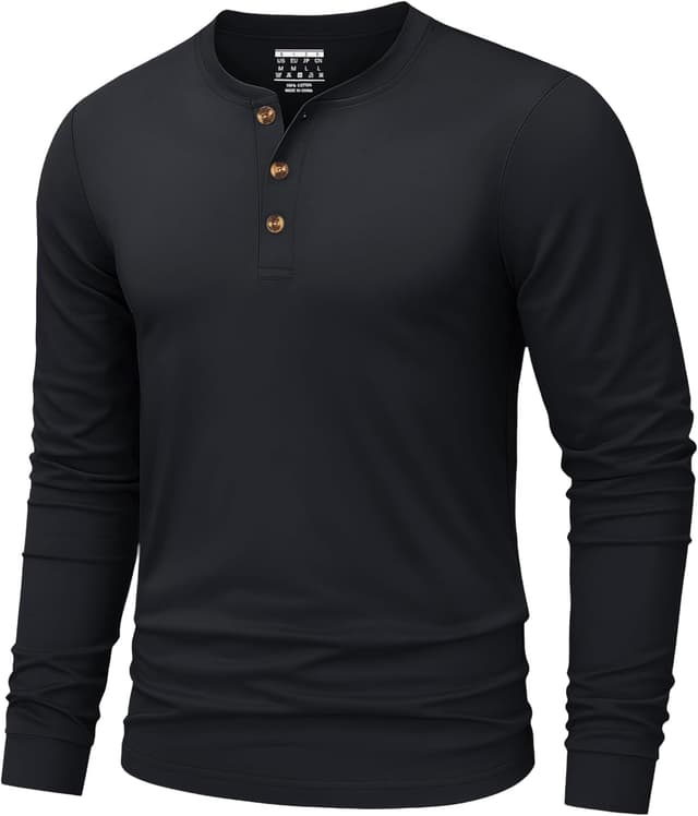 Detalle de TACVASEN men’s long sleeve cotton Henley T-shirt (3-button grandad collar) – casual button top