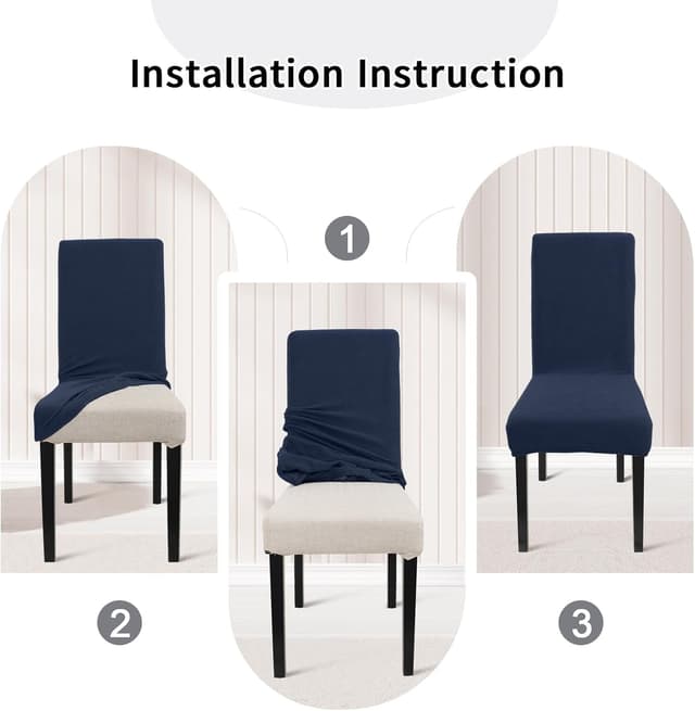 Thumbnail 6 de YSTELLAA Housse de chaise extensible 6 pièces en jacquard losanges – bleu foncé