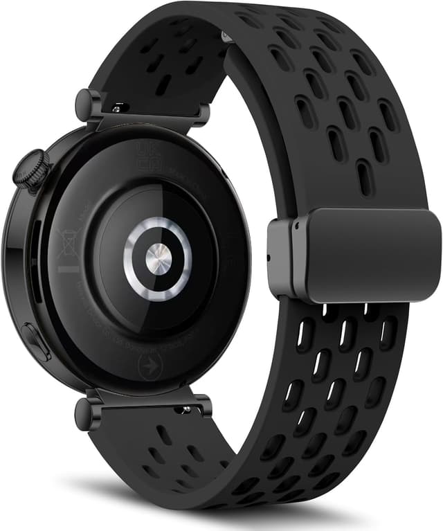 Detalle de MaEiol 18mm Silicone Strap with Magnetic Folding Clasp for Huawei Watch GT 6/5/4 (41mm) and selected Garmin models – Black