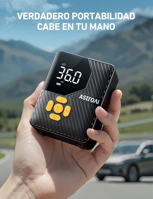 Detalle 2 de AstroAI Mini Compresor Aire Portátil inflador para ruedas