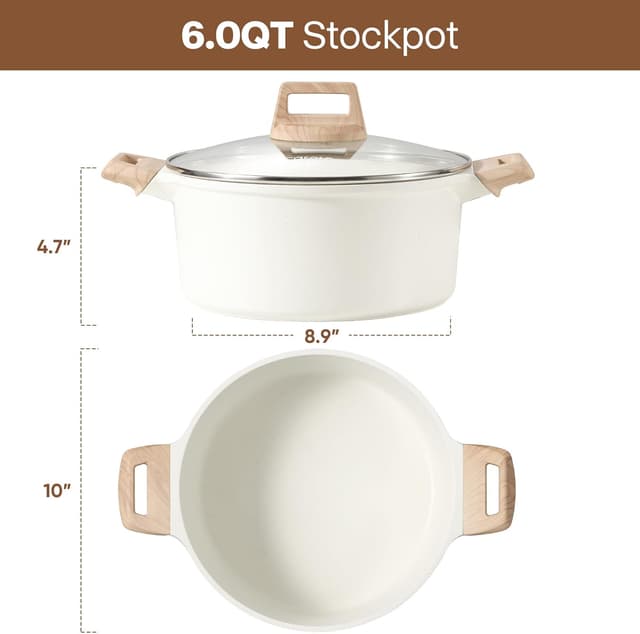 Thumbnail 1 de CAROTE 6 Qt Nonstick Stock Pot with Lid (White Granite), PFOA-Free 6 Quart Sauce & Soup Casserole