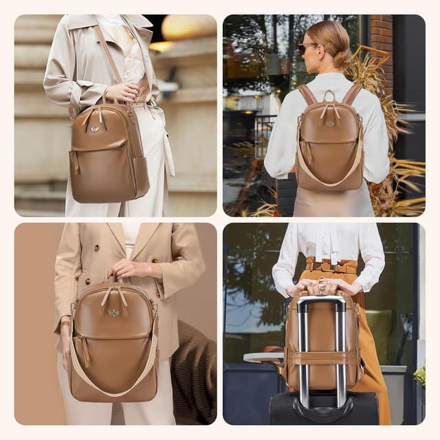 Thumbnail 6 de BAGZY Handgepäck-Rucksack 40×30×10 cm mit 14-Zoll-Laptopfach – 2-in-1 Damenrucksack/Handtasche, braun, wasserabweisend