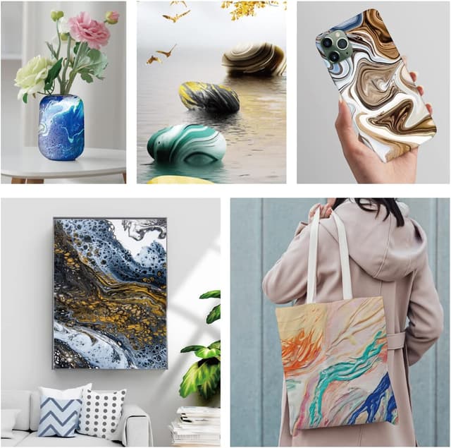 Detalle 1 de INK LAB Acrylic Pouring Paint Kit (18 Colours) pre-mixed acrylic for canvas, wood, tiles & more