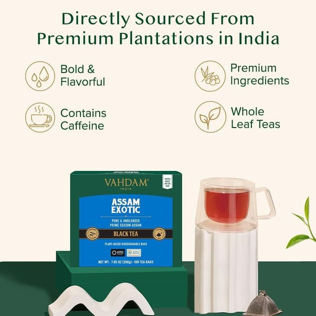 Detalle de VAHDAM Assam Exotic Té Negro 🌱 Bolsitas y Hojas Puro en India