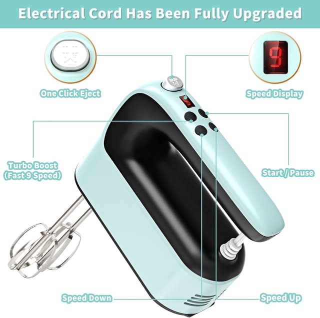 Detalle de Yomelo 9-Speed Hand Mixer 400W 🍰