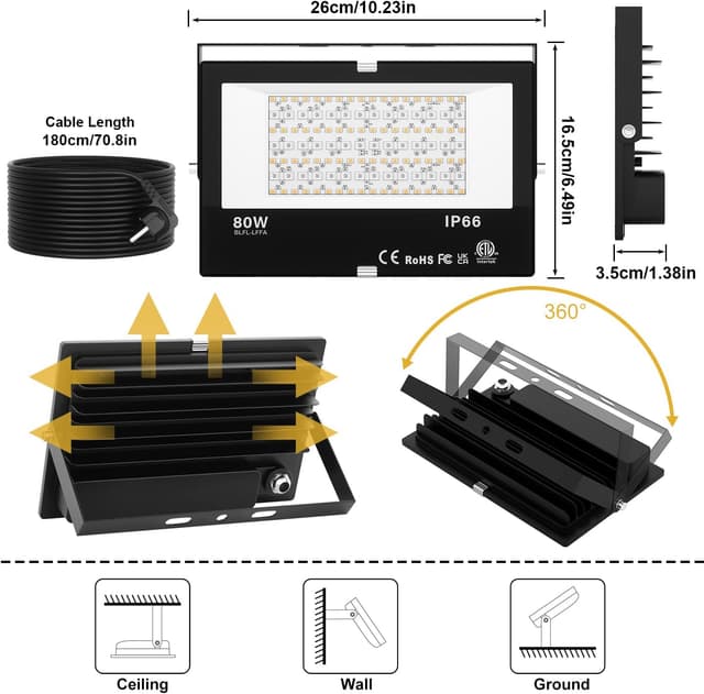 Thumbnail 6 de RGB LED Außen-Strahler 80W (2er-Set) mit Bluetooth-App-Steuerung, IP66 – kühles Weiß + Millionen Farben