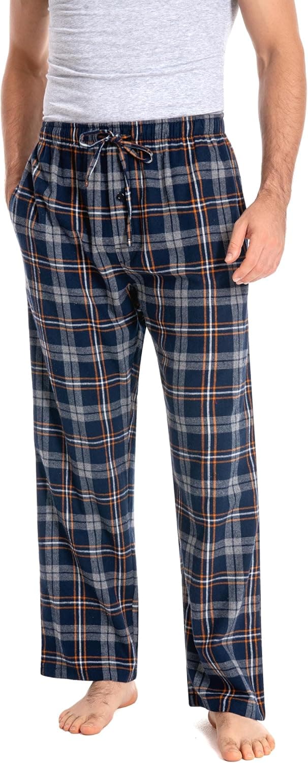 Detalle de JTPW Men’s 100% Cotton Flannel Pyjama/Lounge Bottoms with Pockets – Plaid, Relaxed Fit